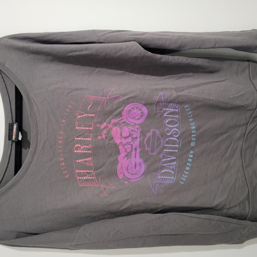 Harley-Davidson Gray Sweatshirt with Purple and Pink Graphics